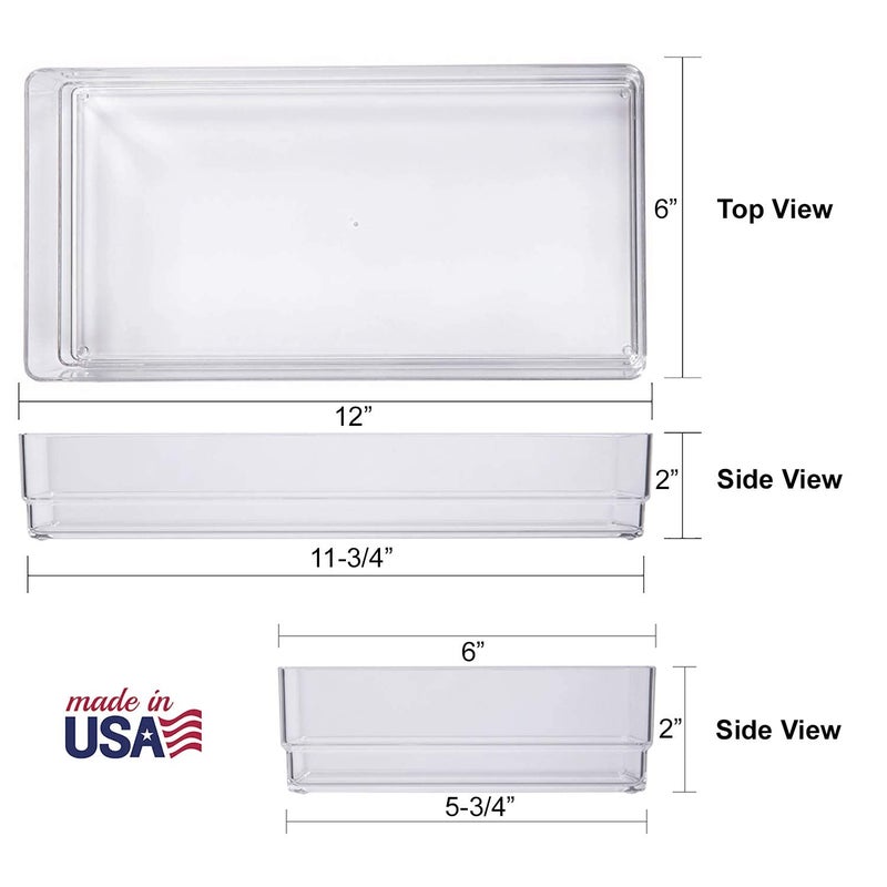 STORi SimpleSort 3-Piece Stackable Clear Drawer Organizer Set | 12"" x 6"" x 2"" Rectangle Trays | Wide Makeup Vanity Storage Bins and Office Desk Drawer Dividers | Made in USA - Image 5